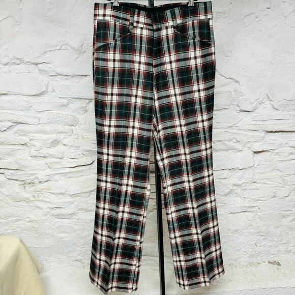 Vintage 70s Plaid Slacks Golf Pants Loud Pattern Mad Men Flare Leg 32 W32 L
